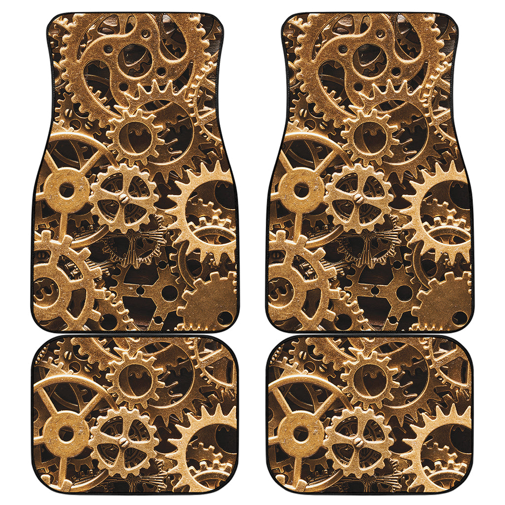 Steampunk Brass Cogs And Gears Print Front and Back Car Floor Mats