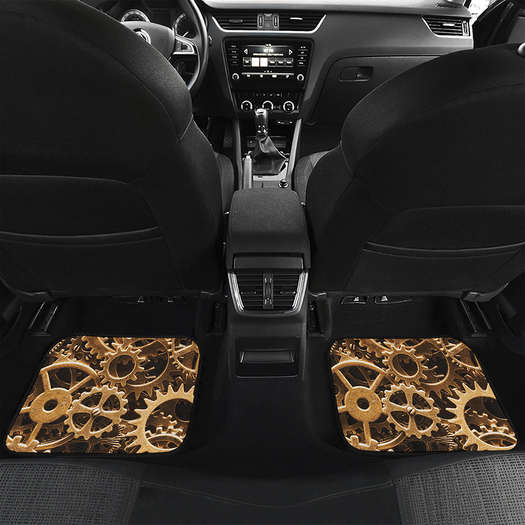 Steampunk Brass Cogs And Gears Print Front and Back Car Floor Mats