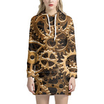 Steampunk Brass Cogs And Gears Print Hoodie Dress