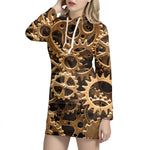 Steampunk Brass Cogs And Gears Print Hoodie Dress