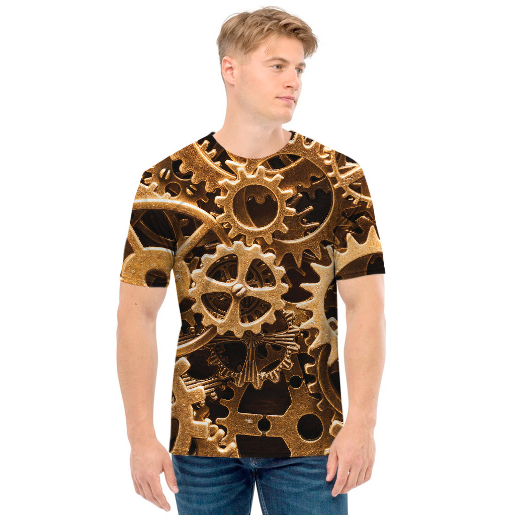 Steampunk Brass Cogs And Gears Print Men's T-Shirt
