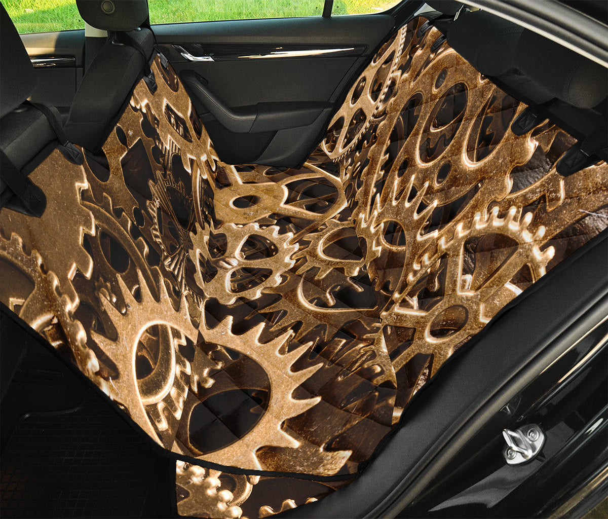 Steampunk Brass Cogs And Gears Print Pet Car Back Seat Cover