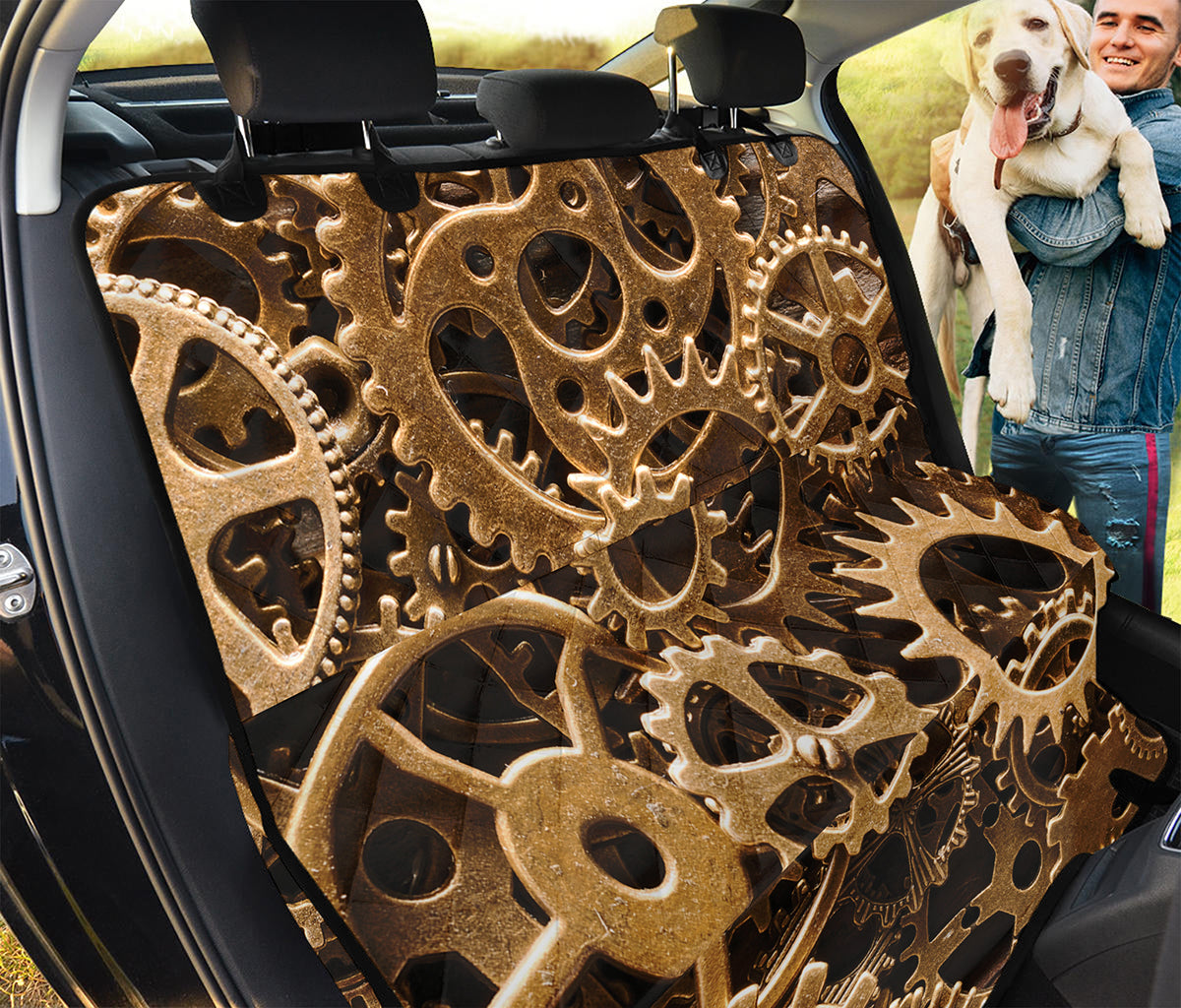 Steampunk Brass Cogs And Gears Print Pet Car Back Seat Cover