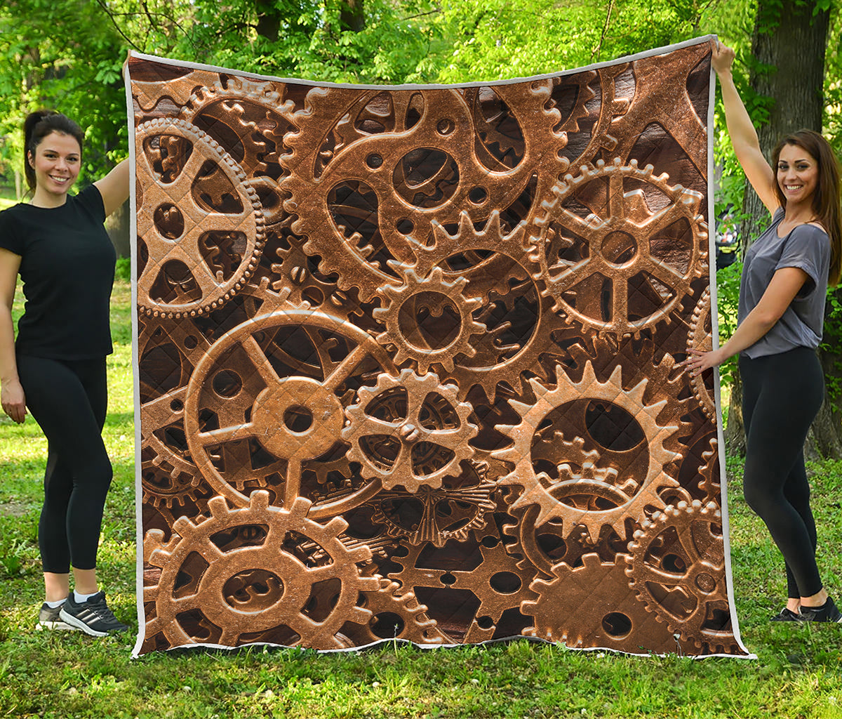 Steampunk Brass Cogs And Gears Print Quilt