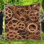 Steampunk Brass Cogs And Gears Print Quilt