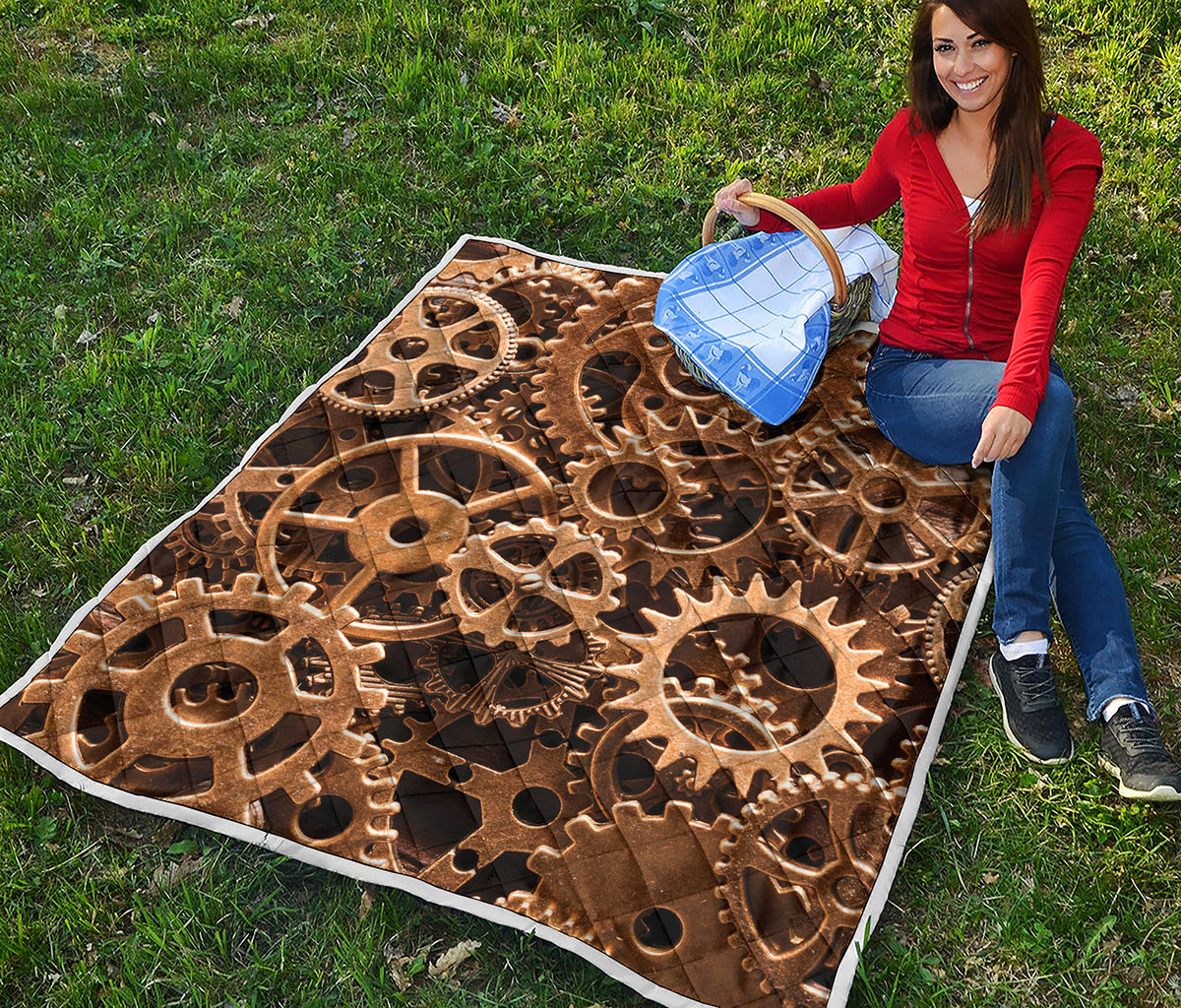 Steampunk Brass Cogs And Gears Print Quilt