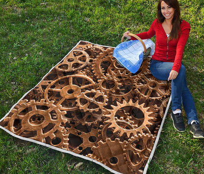 Steampunk Brass Cogs And Gears Print Quilt