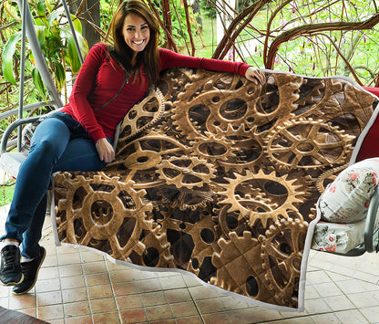 Steampunk Brass Cogs And Gears Print Quilt
