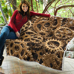 Steampunk Brass Cogs And Gears Print Quilt