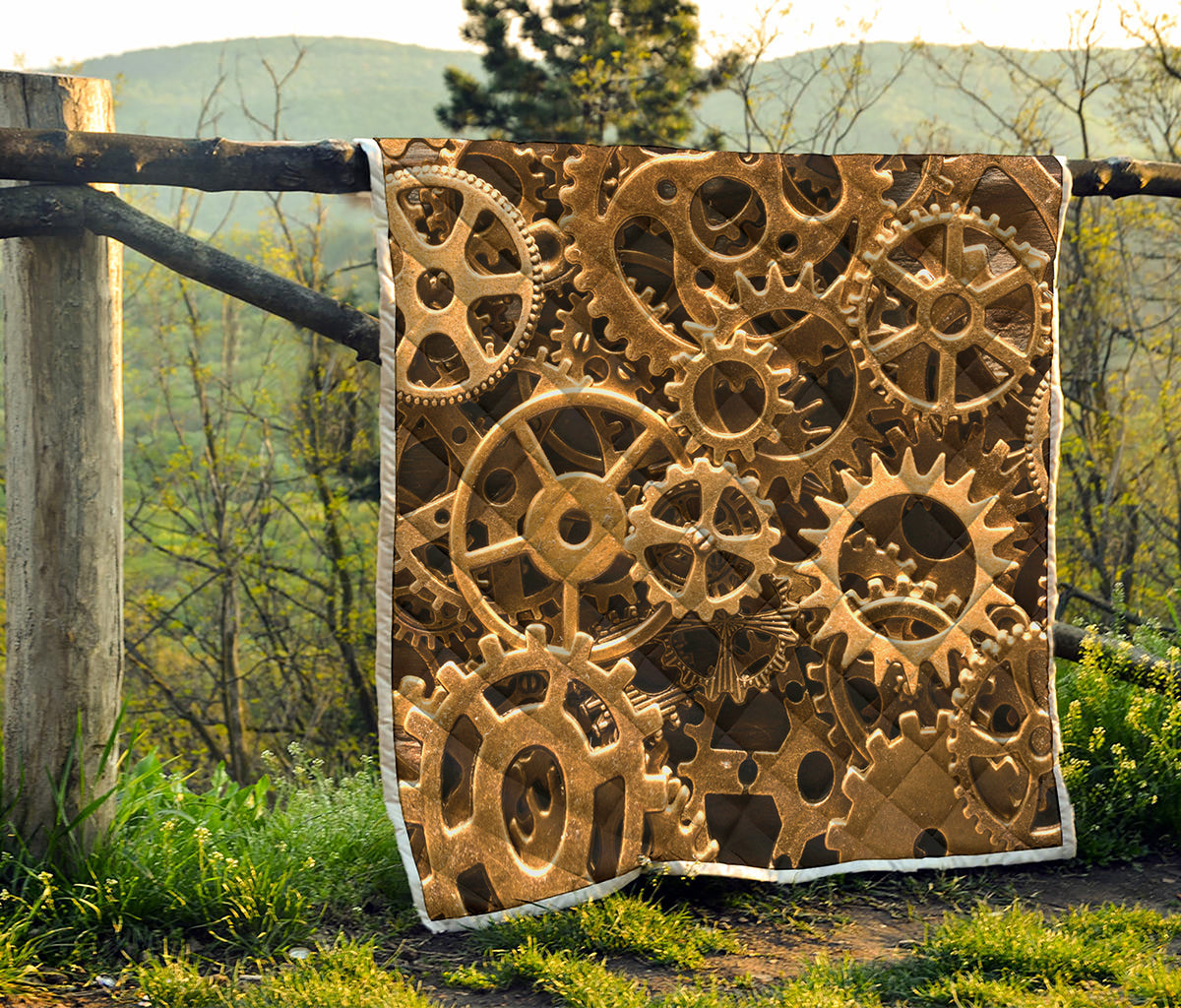 Steampunk Brass Cogs And Gears Print Quilt
