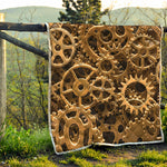 Steampunk Brass Cogs And Gears Print Quilt