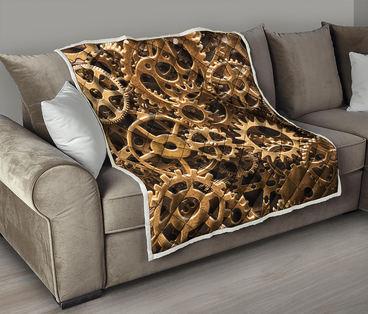 Steampunk Brass Cogs And Gears Print Quilt