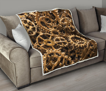 Steampunk Brass Cogs And Gears Print Quilt