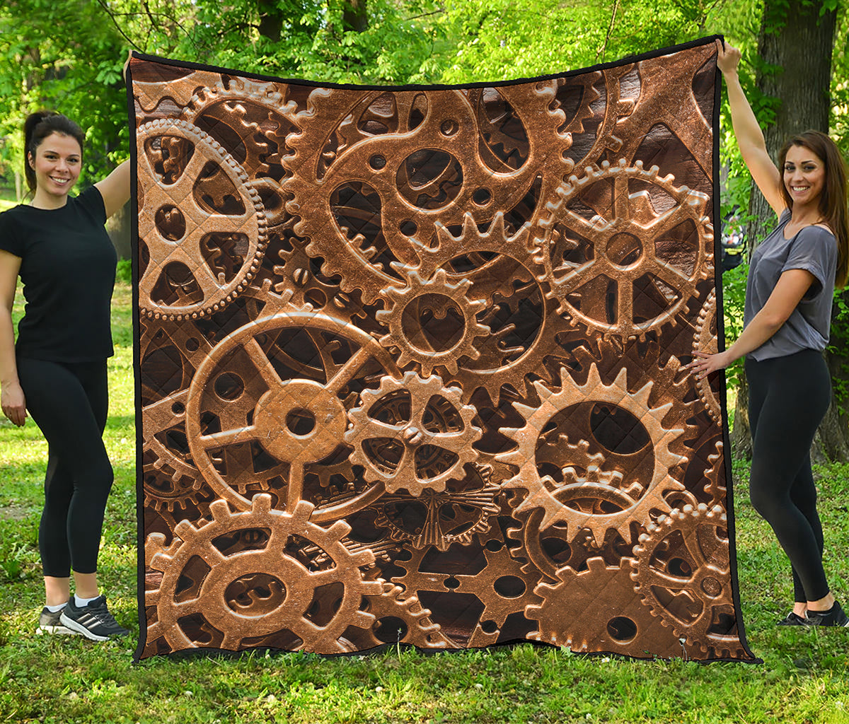 Steampunk Brass Cogs And Gears Print Quilt