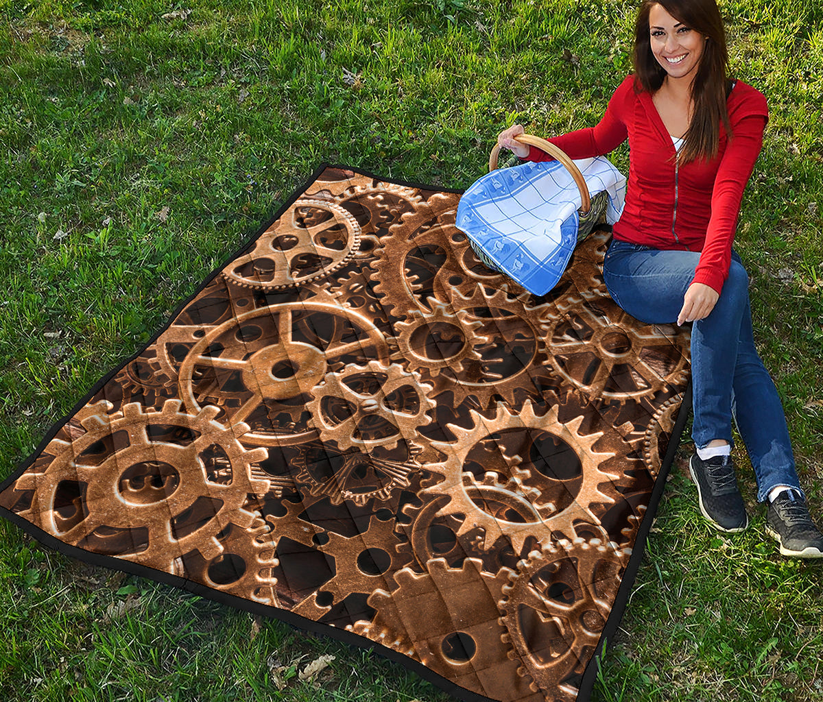 Steampunk Brass Cogs And Gears Print Quilt