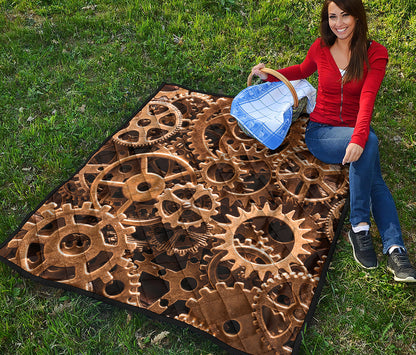 Steampunk Brass Cogs And Gears Print Quilt