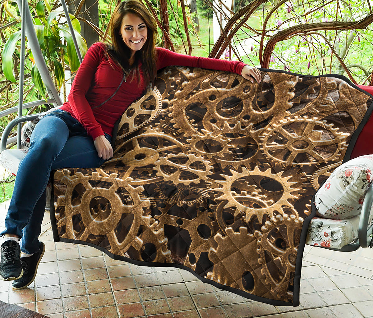 Steampunk Brass Cogs And Gears Print Quilt