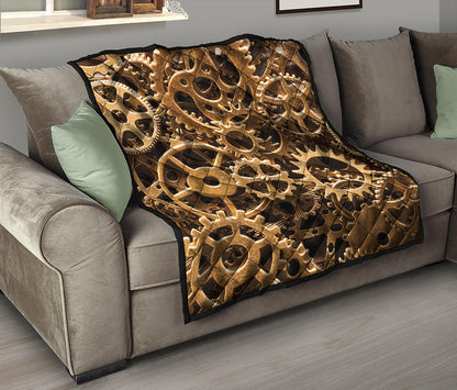 Steampunk Brass Cogs And Gears Print Quilt