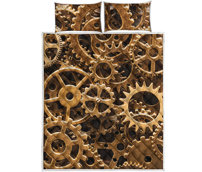 Steampunk Brass Cogs And Gears Print Quilt Bed Set