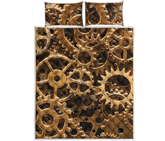 Steampunk Brass Cogs And Gears Print Quilt Bed Set