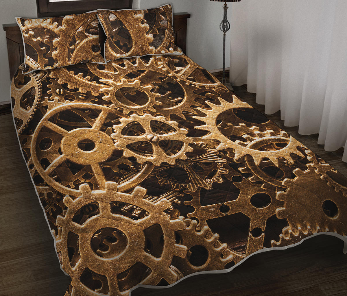 Steampunk Brass Cogs And Gears Print Quilt Bed Set