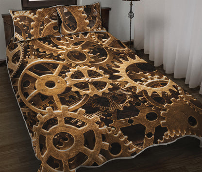Steampunk Brass Cogs And Gears Print Quilt Bed Set