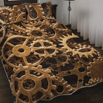 Steampunk Brass Cogs And Gears Print Quilt Bed Set