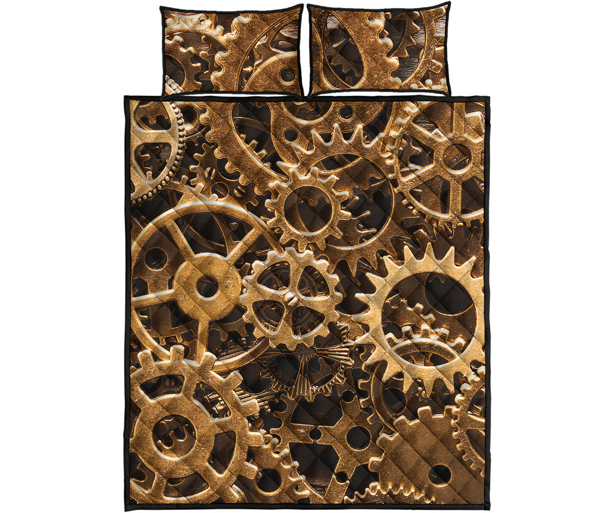Steampunk Brass Cogs And Gears Print Quilt Bed Set