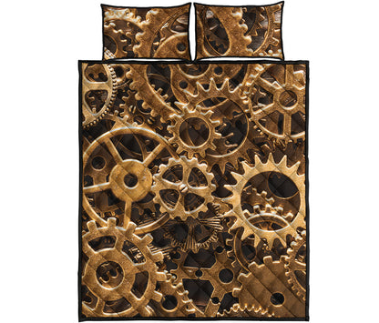 Steampunk Brass Cogs And Gears Print Quilt Bed Set