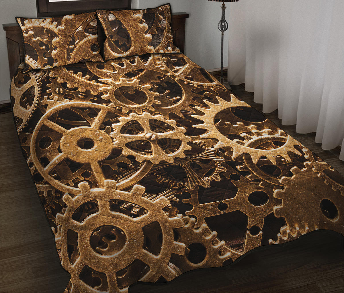 Steampunk Brass Cogs And Gears Print Quilt Bed Set