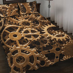 Steampunk Brass Cogs And Gears Print Quilt Bed Set