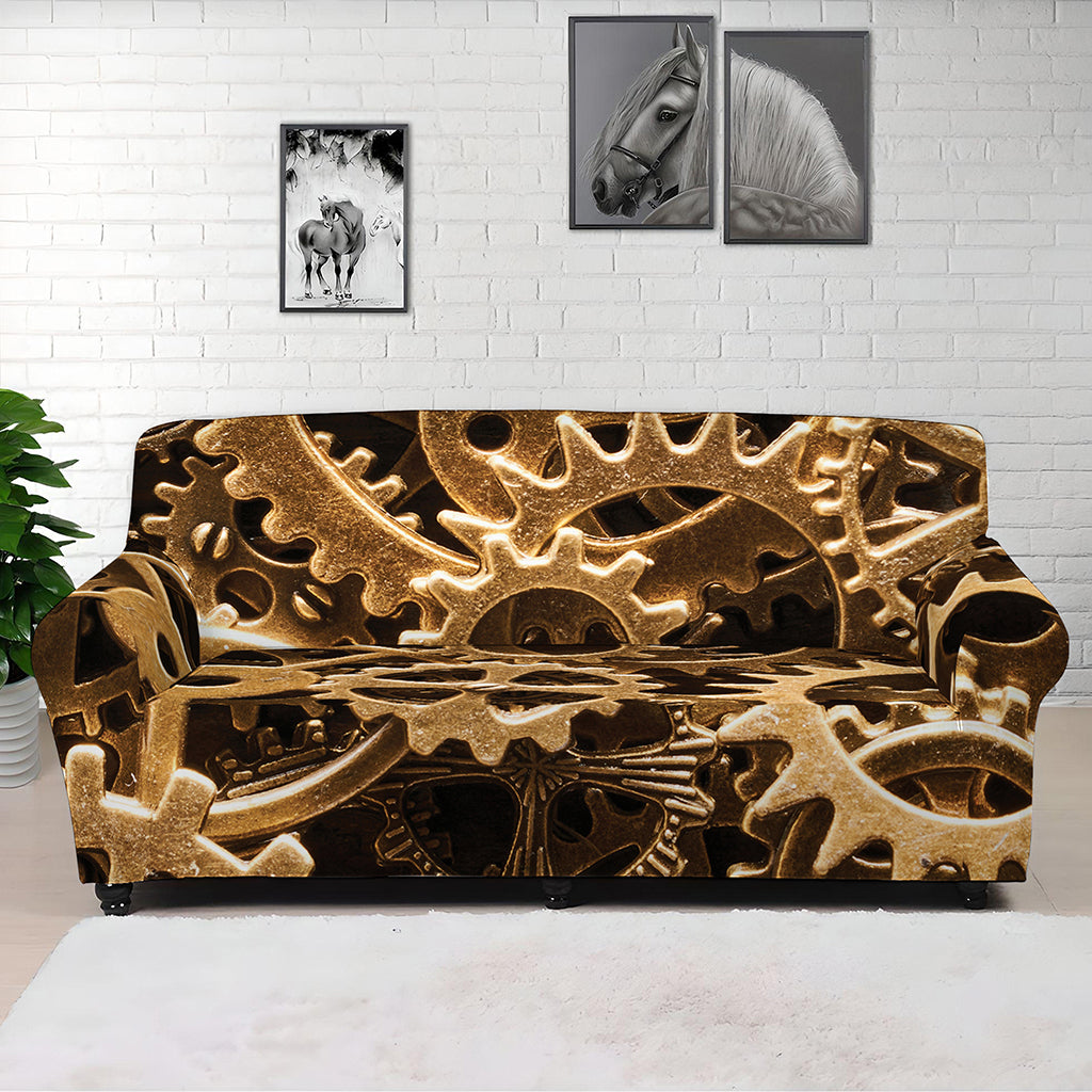 Steampunk Brass Cogs And Gears Print Sofa Cover