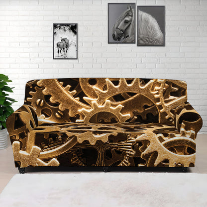 Steampunk Brass Cogs And Gears Print Sofa Cover