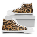 Steampunk Brass Cogs And Gears Print White High Top Sneakers