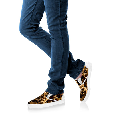 Steampunk Brass Cogs And Gears Print White Slip On Shoes