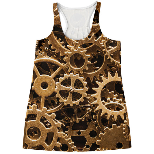 Steampunk Brass Cogs And Gears Print Women's Racerback Tank Top