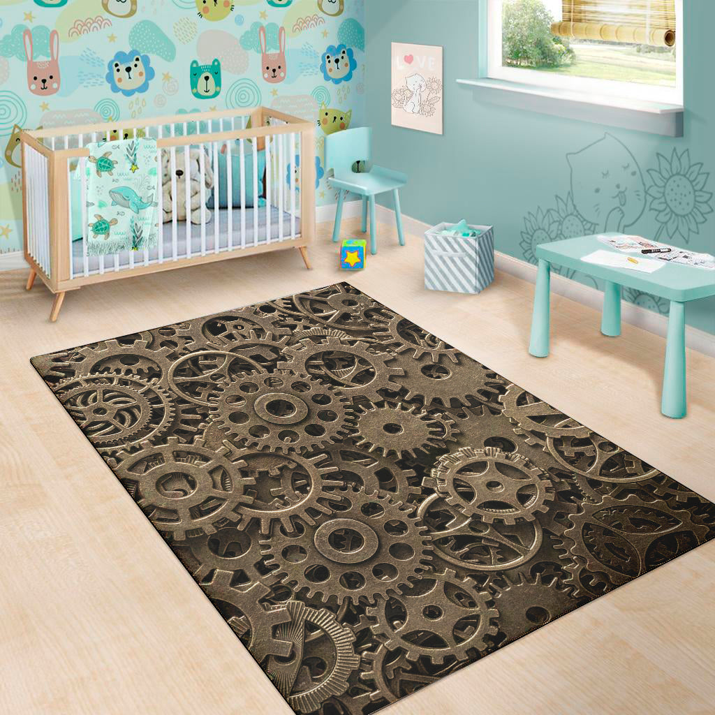 Steampunk Brass Gears And Cogs Print Area Rug