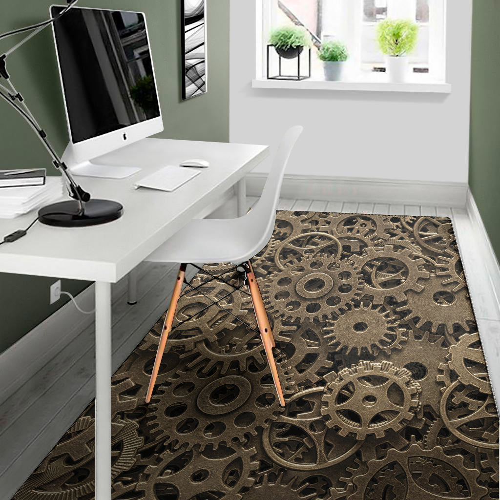 Steampunk Brass Gears And Cogs Print Area Rug