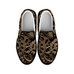Steampunk Brass Gears And Cogs Print Black Slip On Shoes