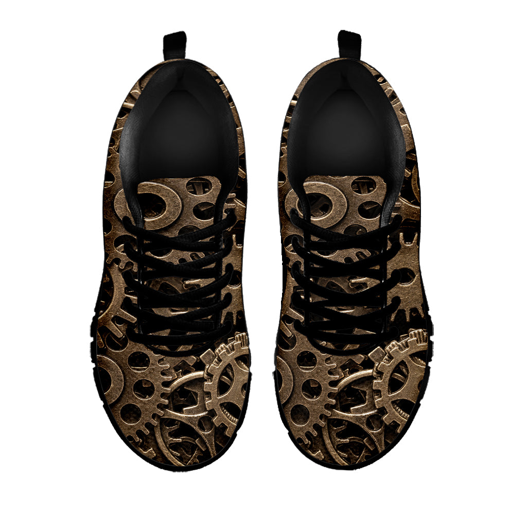 Steampunk Brass Gears And Cogs Print Black Sneakers