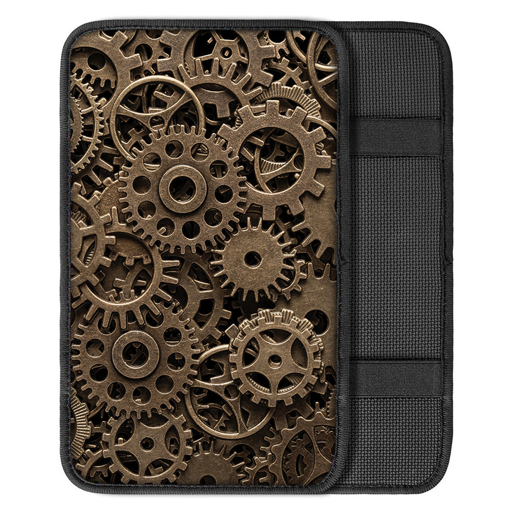 Steampunk Brass Gears And Cogs Print Car Center Console Cover