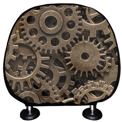 Steampunk Brass Gears And Cogs Print Car Headrest Covers