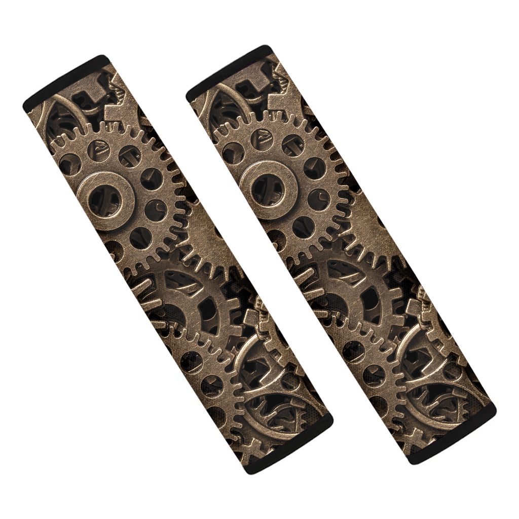 Steampunk Brass Gears And Cogs Print Car Seat Belt Covers