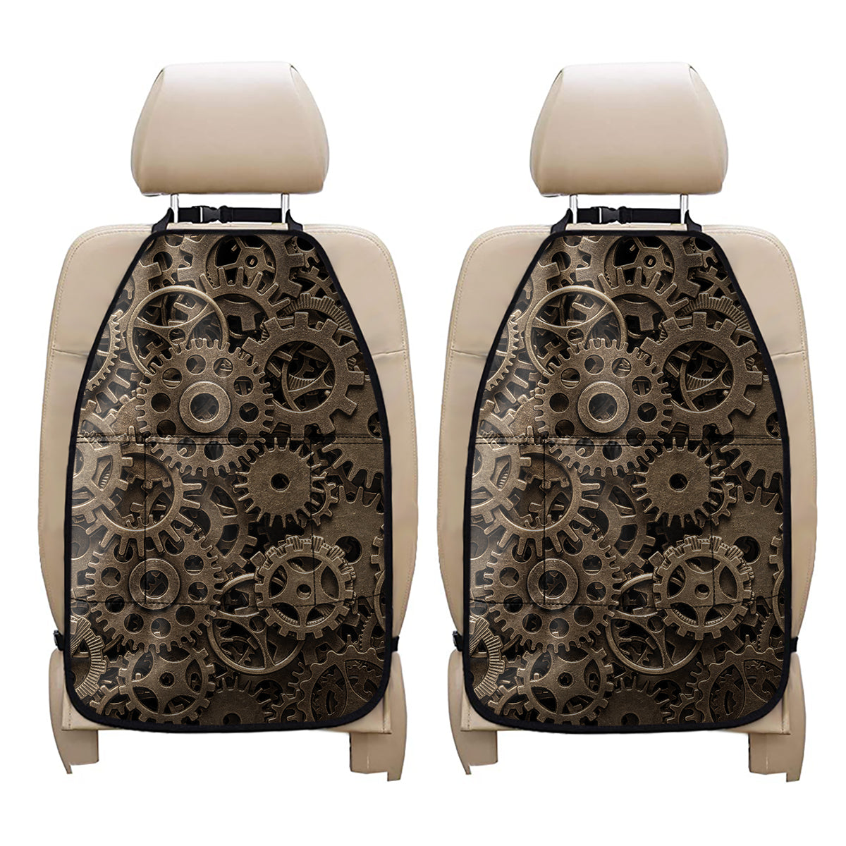 Steampunk Brass Gears And Cogs Print Car Seat Organizers