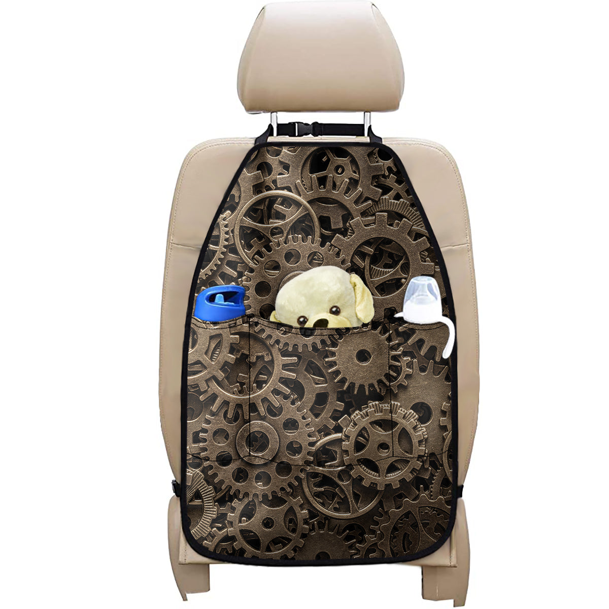 Steampunk Brass Gears And Cogs Print Car Seat Organizers