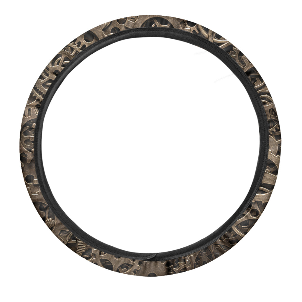 Steampunk Brass Gears And Cogs Print Car Steering Wheel Cover