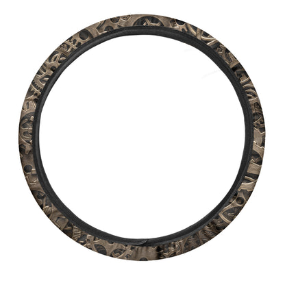 Steampunk Brass Gears And Cogs Print Car Steering Wheel Cover