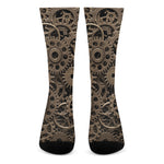 Steampunk Brass Gears And Cogs Print Crew Socks