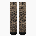 Steampunk Brass Gears And Cogs Print Crew Socks