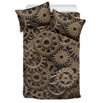 Steampunk Brass Gears And Cogs Print Duvet Cover Bedding Set